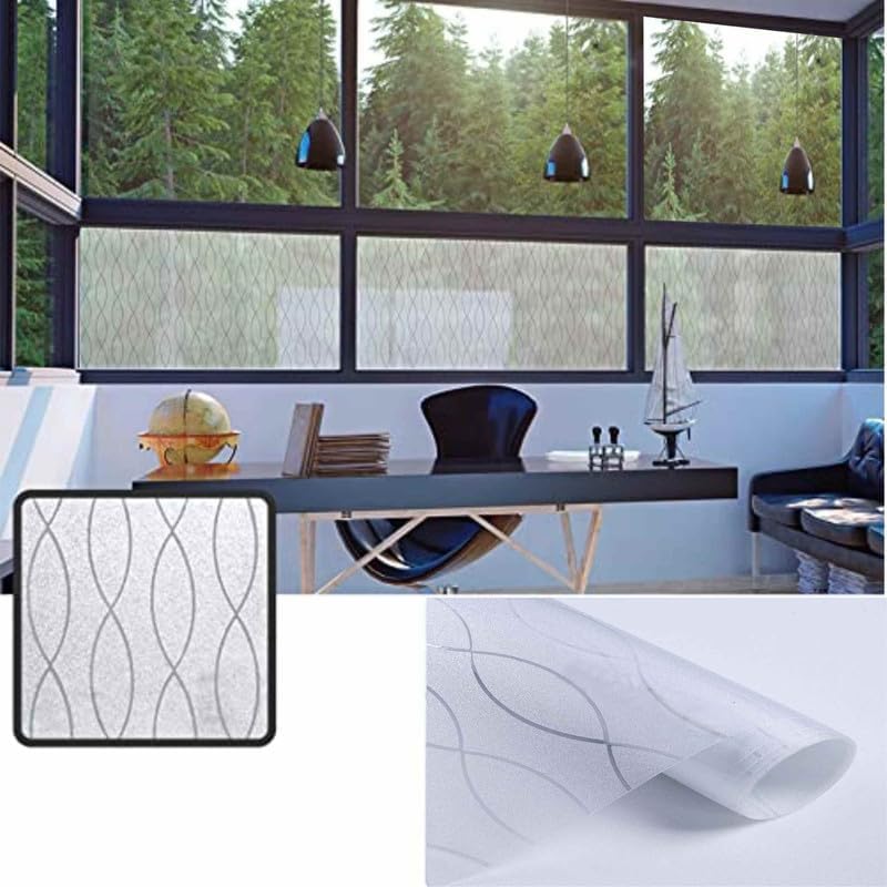 Image of ELTON Vinyl Heat Control Anti Uv 3D Window Privacy Self Adhesive Decorative Film (Vertical Waves) 16 X 144 Inches Silver