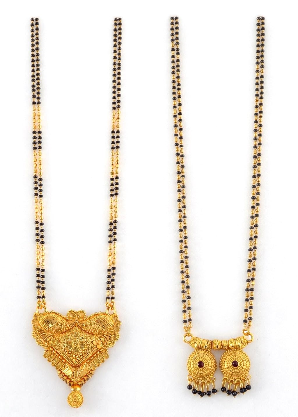 Pack of 2 Traditional Long Mangalsutra for Women | 28 Inch Two Line Black Beads Mangalsutra | 22K Gold Plated Classic Mangalsutra Chain | Lightweight Ethnic Jewellery Gift for Women