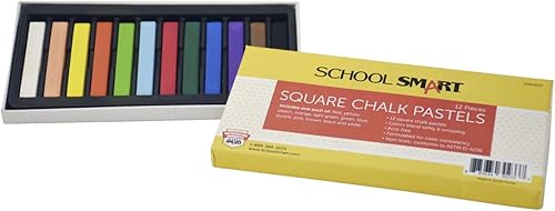 School Smart Pasteles cuadrados de tiza, colores surtidos, juego de 12