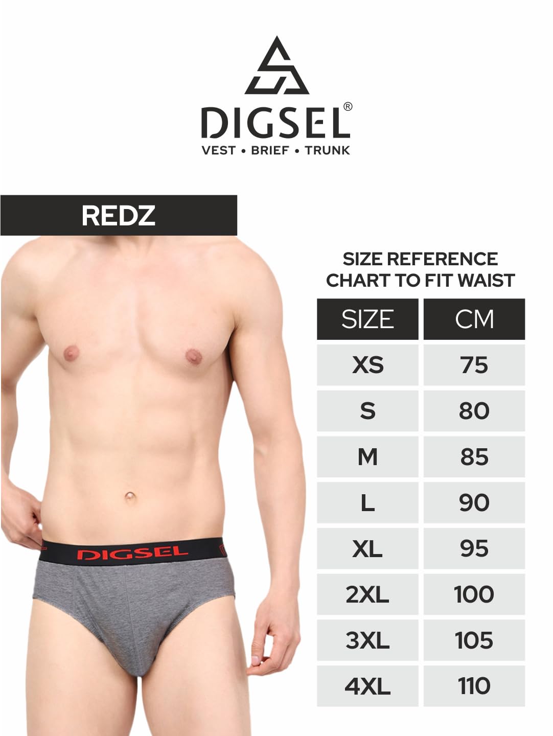 DIGSEL MENS WEAR Men 100% Combed Cotton Outer Elastic Self Design Briefs_ N Redz_Pack of 3 2