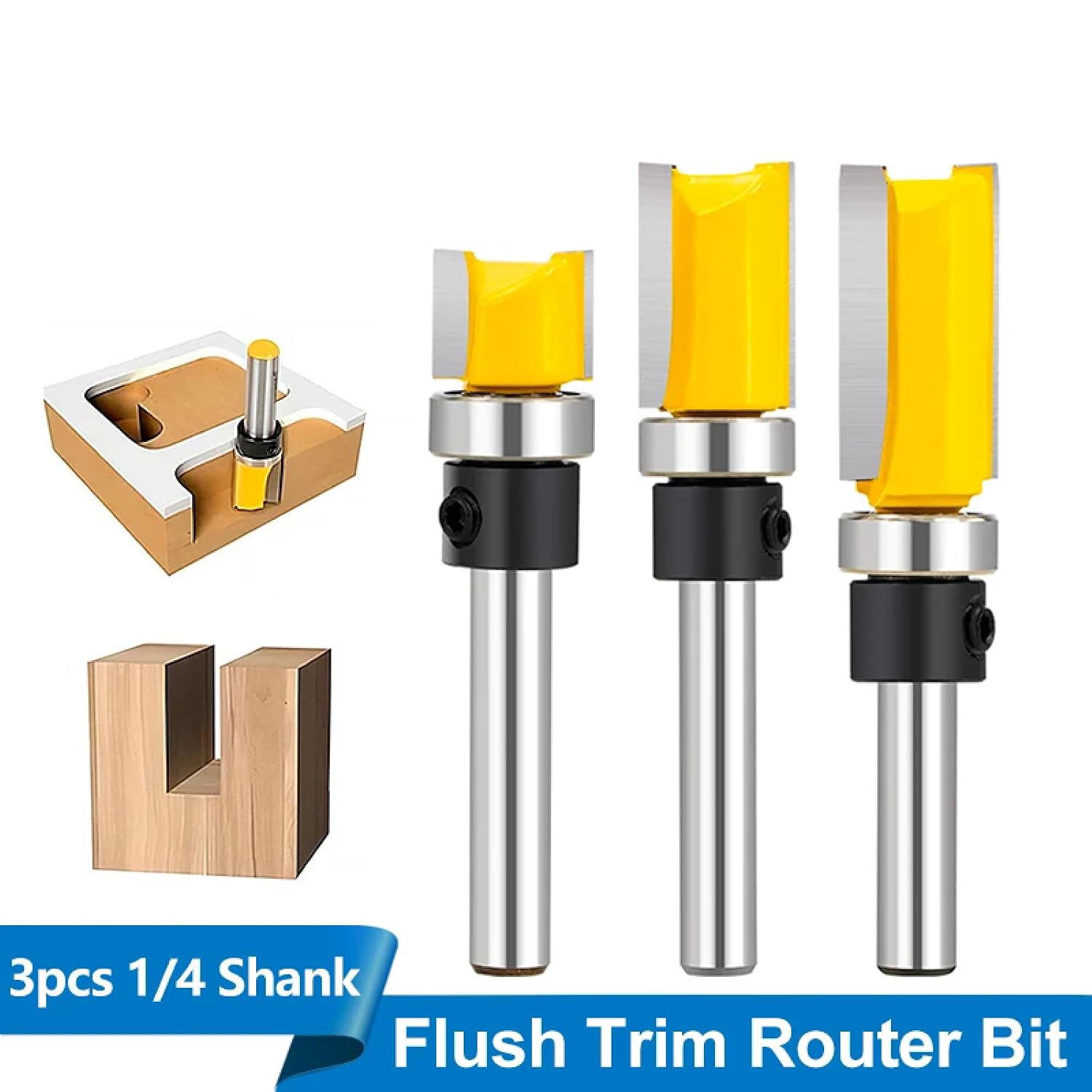 Straight Bit 1/4" Shank 3pcs Tungsten Carbide Double Flute Router Bits Milling Cutter for Wood Woodwork Tool