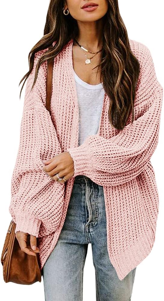 Haloumoning Women's Open Front Cardigan Sweaters Long Sleeve Chunky Cable Knit Oversized Outerwear Coat