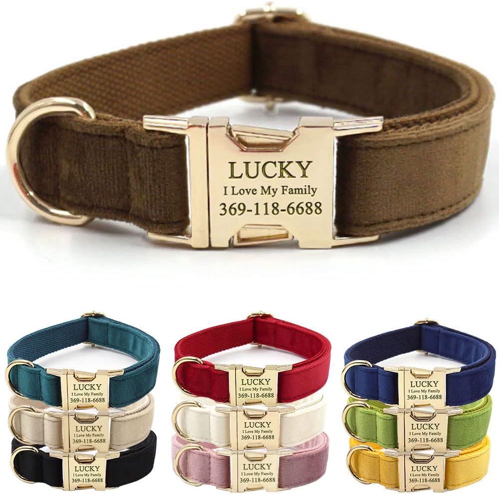 Collar Personalizado para Perro en Terciopelo Marrón XL miniatura 1