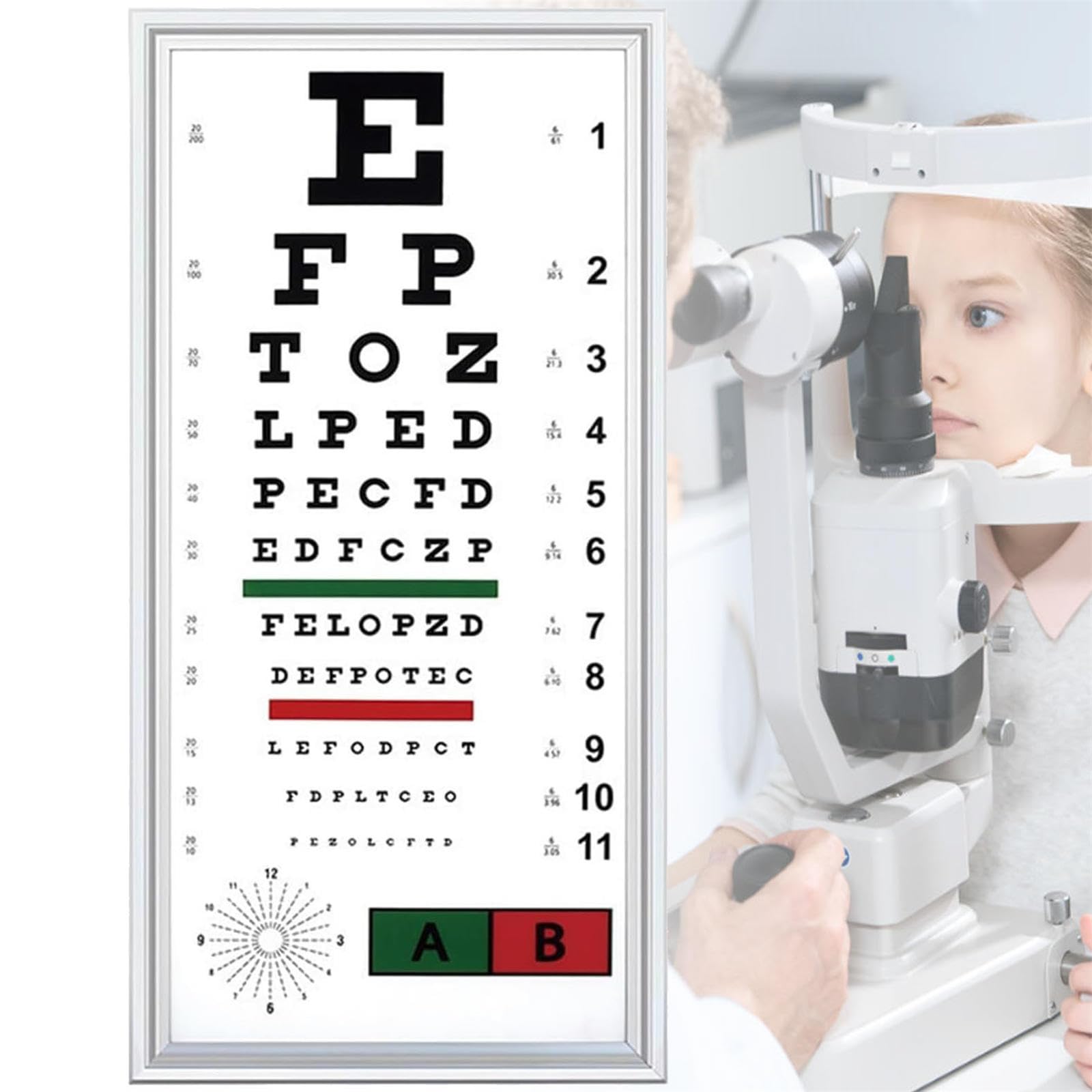 Tabla logarítmica estándar de visión para consultas médicas y ópticas con luz LED