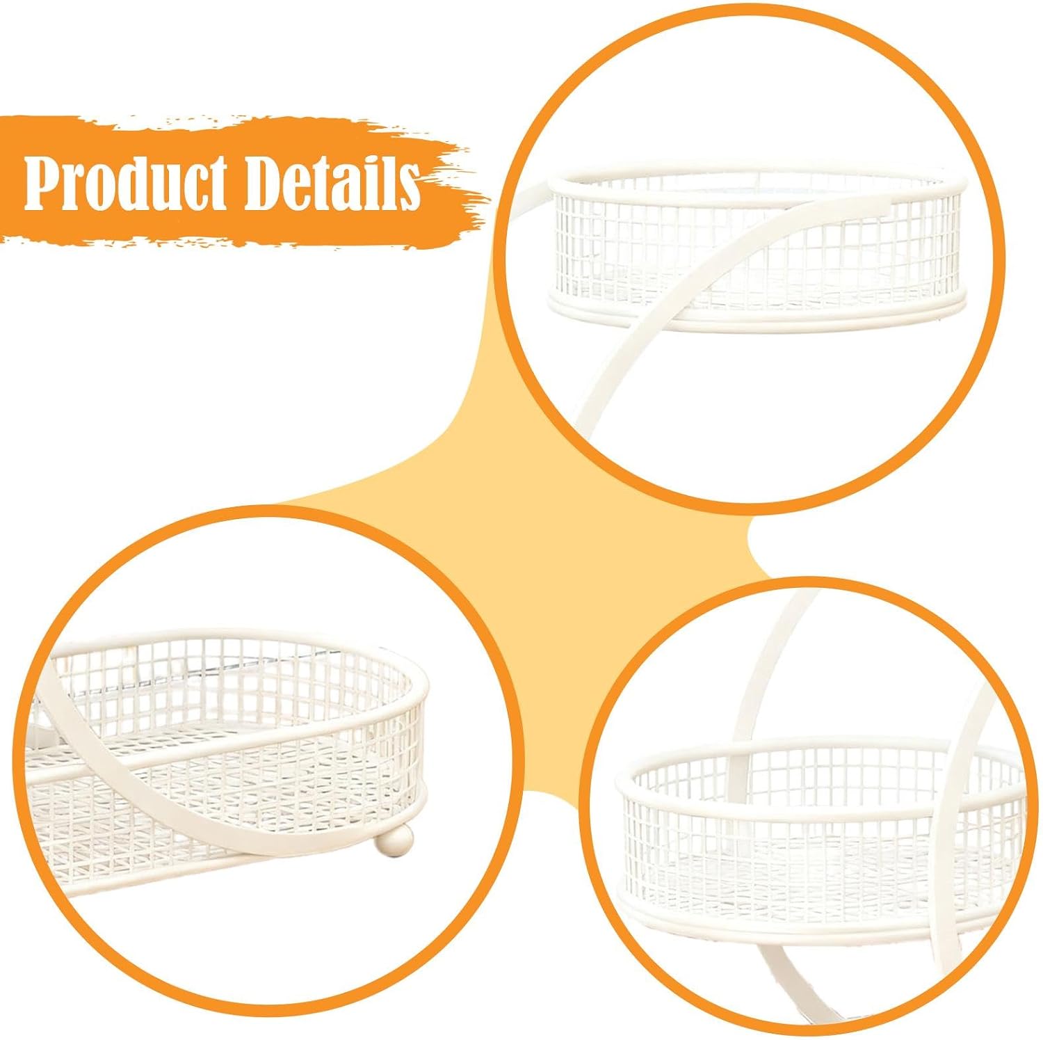 Fruit Basket Bread Storage Basket Stand 3 Tier Sturdy Decorative Vegetable Holder Fruit Bowl for Living Room Kitchen Counter, White