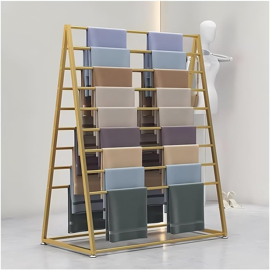 Floor Standing Metal Scarf Display Rack, Double-Side Organizer with Detachable Rod for Space Saving Storage.Gold,60x50x146 cm