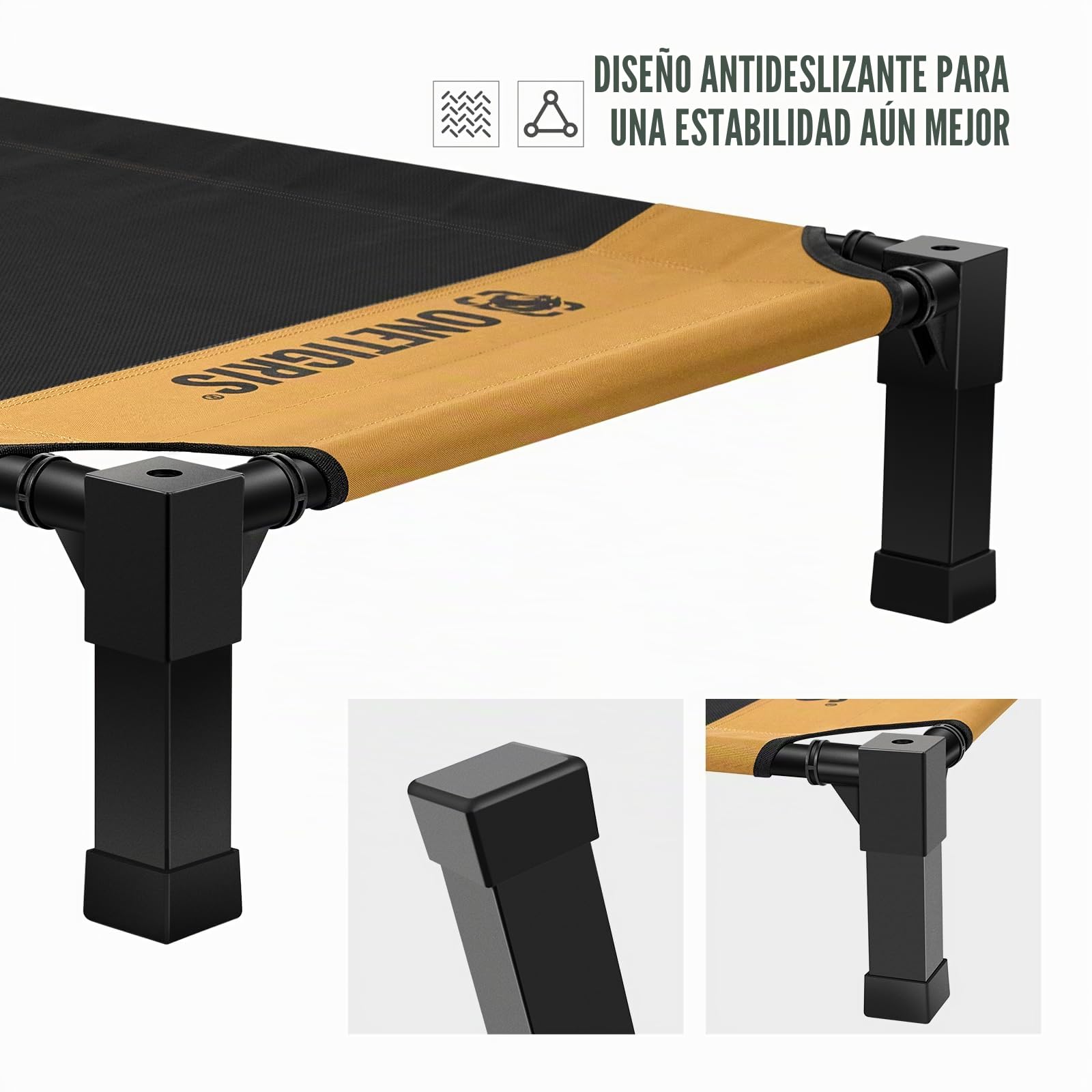 OneTigris Cama elevada para perros - 89x63 cm - Altura: 19 cm - Montaje fácil - Respirable - Duradera - Fácil de limpiar - Interior/patio/exterior - Marrón S