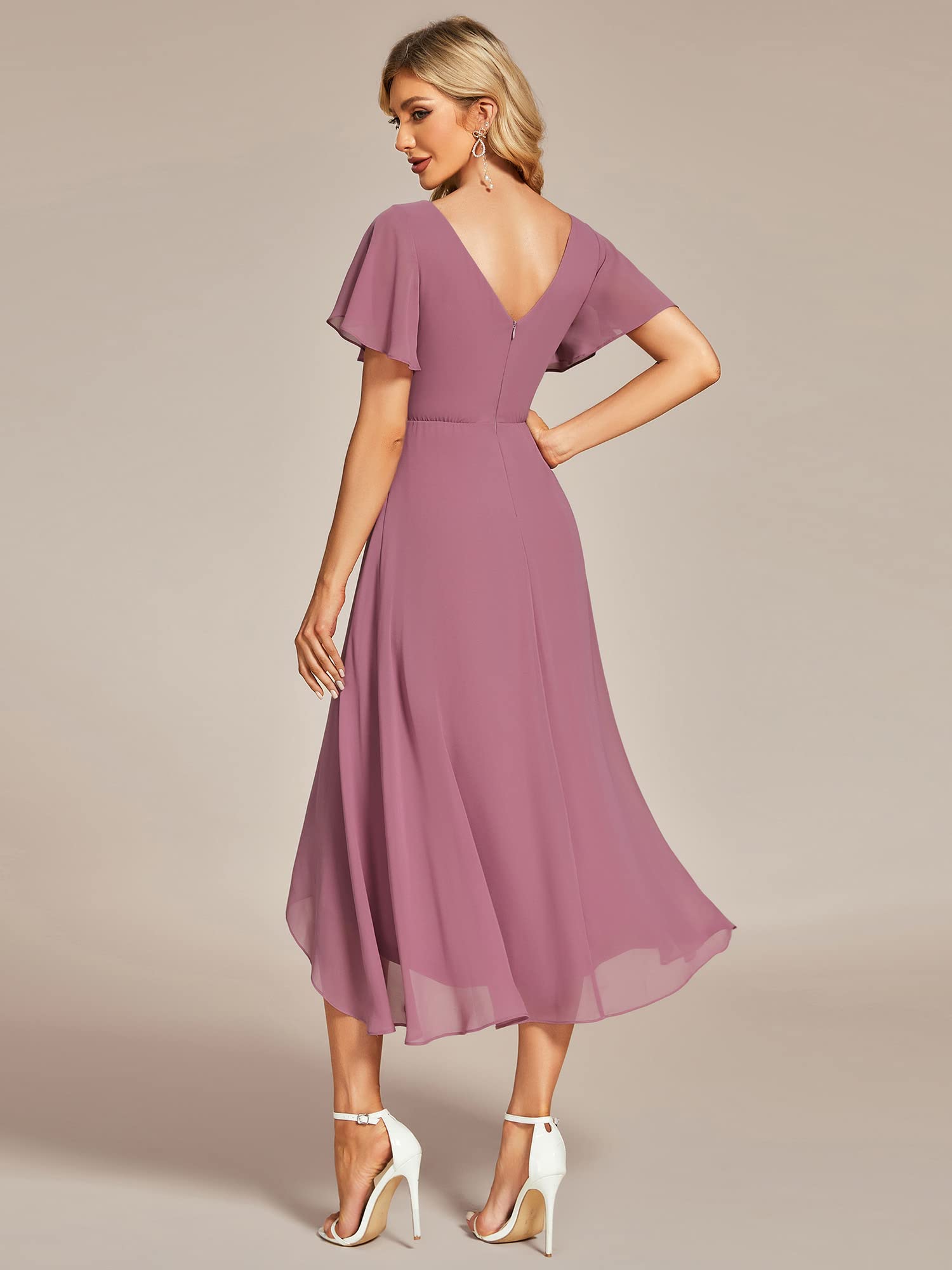Ever-Pretty Vestito da Sera Donna Midi Linea ad A Maniche Corte Scollo a V Elegante Abito da Sera EG1756