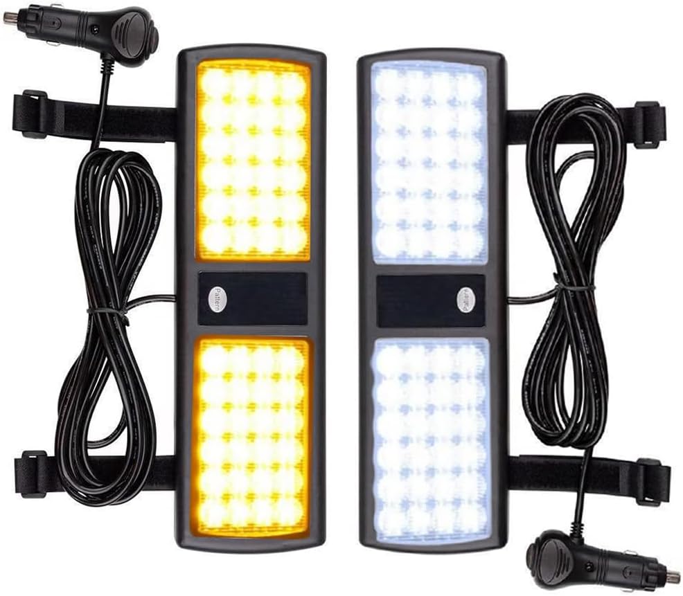 12-Inch Emergency Dash Strobe Lights Clear Lens 48-LEDs White Light, High Bright Warning Light for 12-24V Vehicle, Interior Sun Visor Front Windshield Safety Flashing Warning Hazard Light