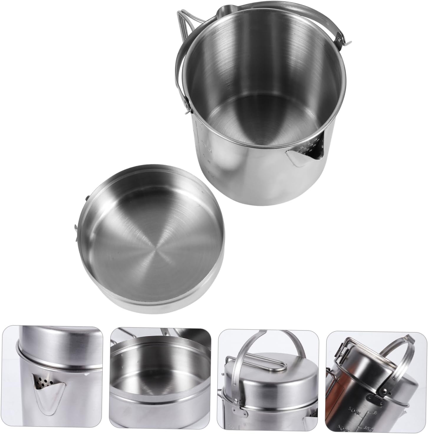 Balacoo Camping Pot Set Stainless Steel Outdoor Cooking Pot Folding Handle for Camping Hiking and Picnic