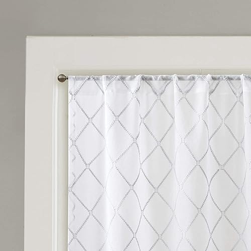 Miniatura 4 de Madison Park Irina - Cortina bordada para cocina, cortinas translúcidas de tela de estilo transicional, cortina individual para sala de estar,