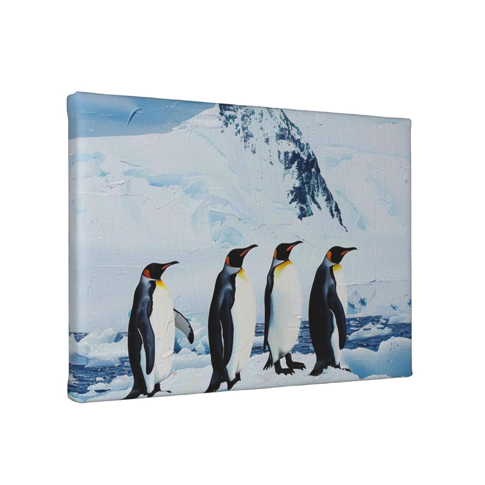 YKLJG Penguins On The Iceberg Printed Wall Art Canvas Painting 30x20 CM Wooden Framed Picture Painting Artwork Prints for Bedroom Kitchen Home Office Decor