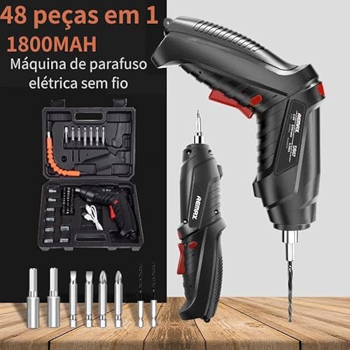 Parafusadeira 48 Peças À Bateria Carregador Usb (Dupla posição) C/Caixa de ferramentas