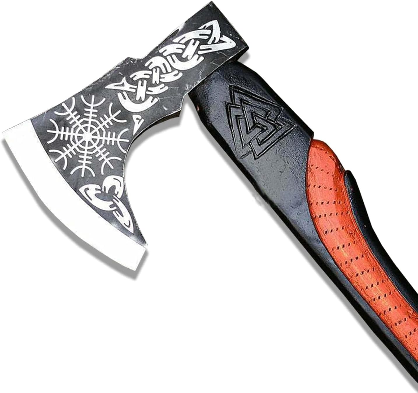 Handmade Viking Battle Axe, Carbon Steel Blade Viking Throwing Axe with Leather Sheath, Norse Battle Axe Real, Bearded Axe with Wooden Handle