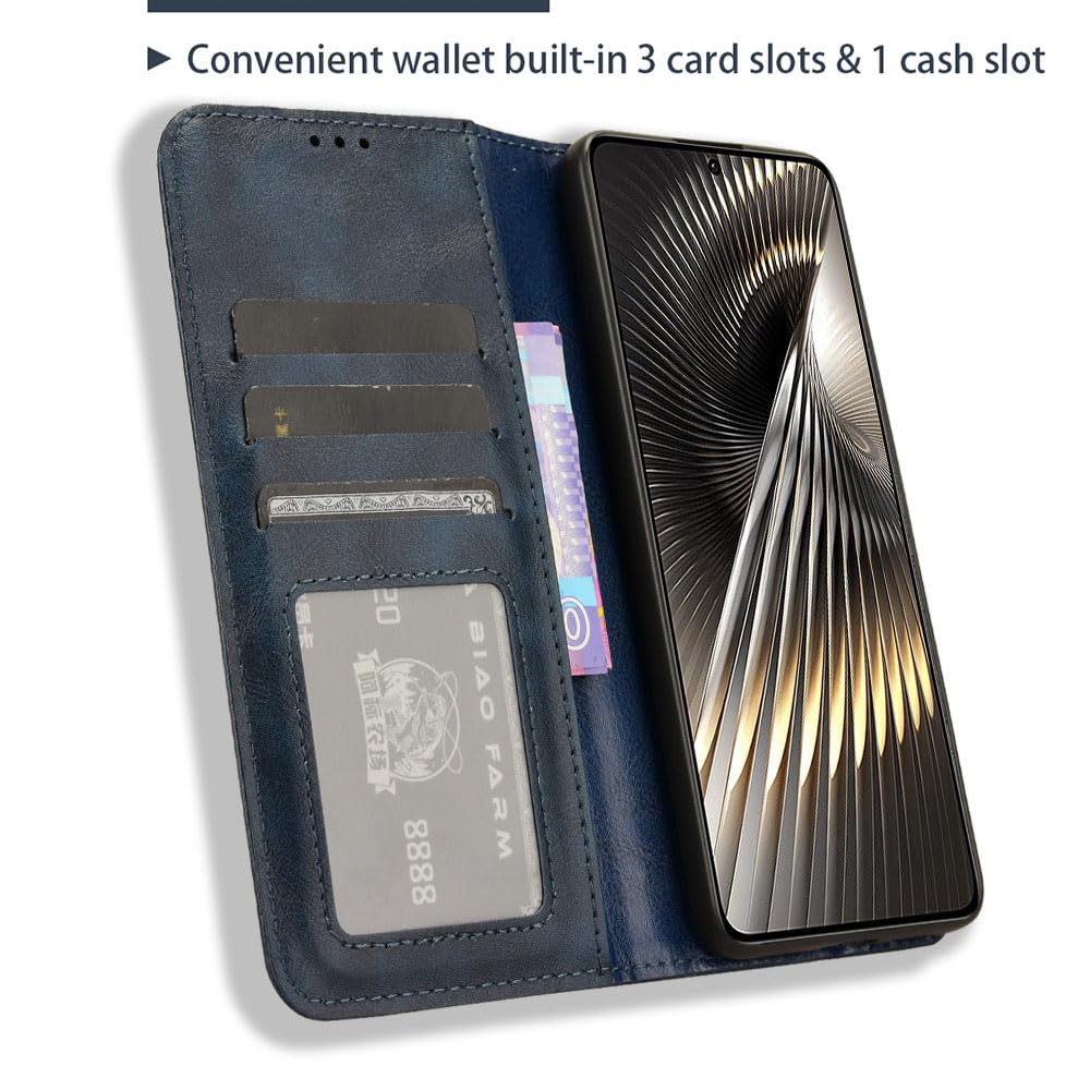 COMAKU Compatible with Xiaomi Poco F6 Case Leather - Flip Cover Protection magnetic Phone Case wallet with Card Holder - Blue - Image 4