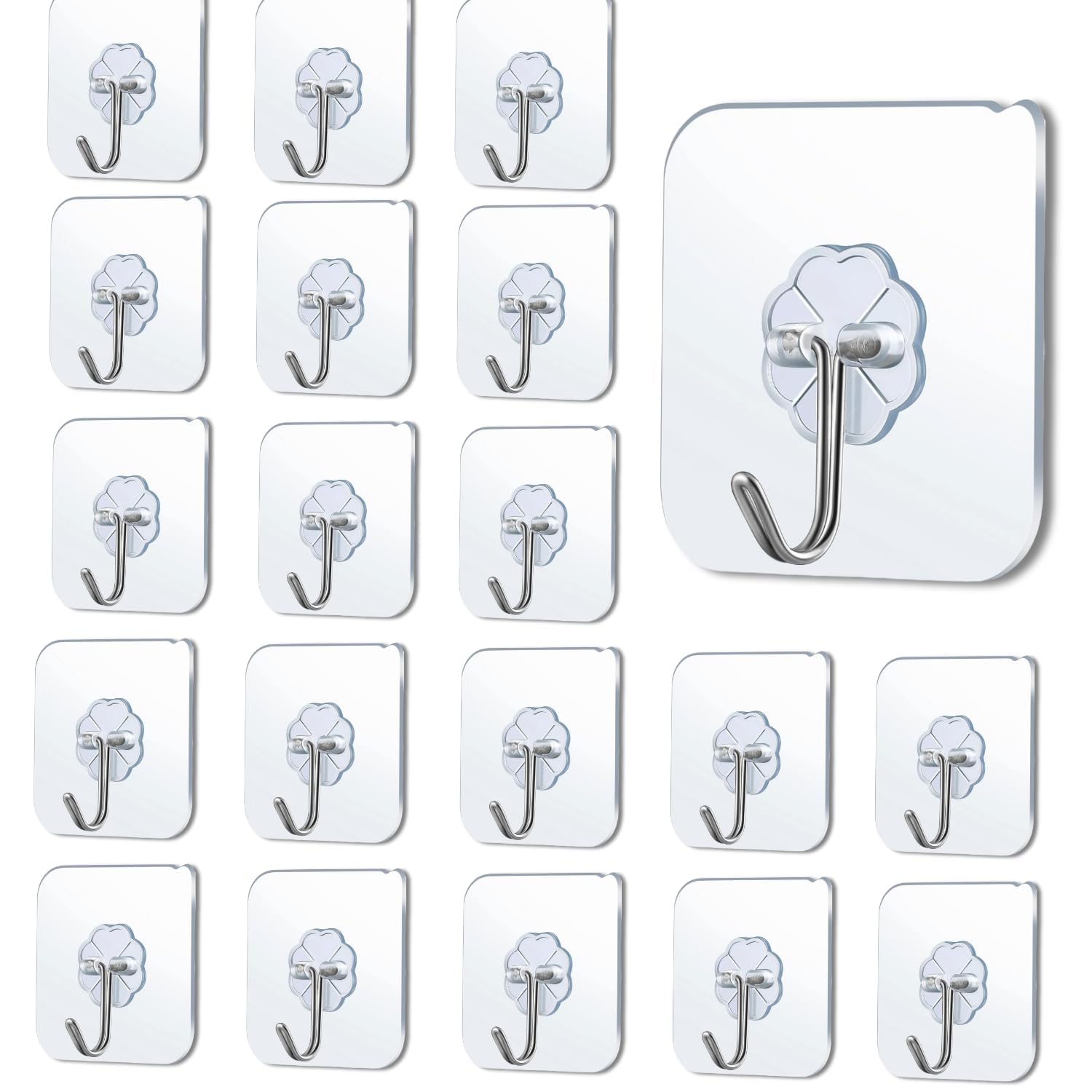 Dcozi Sticker Photo Frame Hooks for Wall Without Drilling, Self Hooks for Wall Heavy Duty Strong Hanging Photo Frame (Hanging Hook, Transparent) Stainless Steel (Flower Hook, 30)