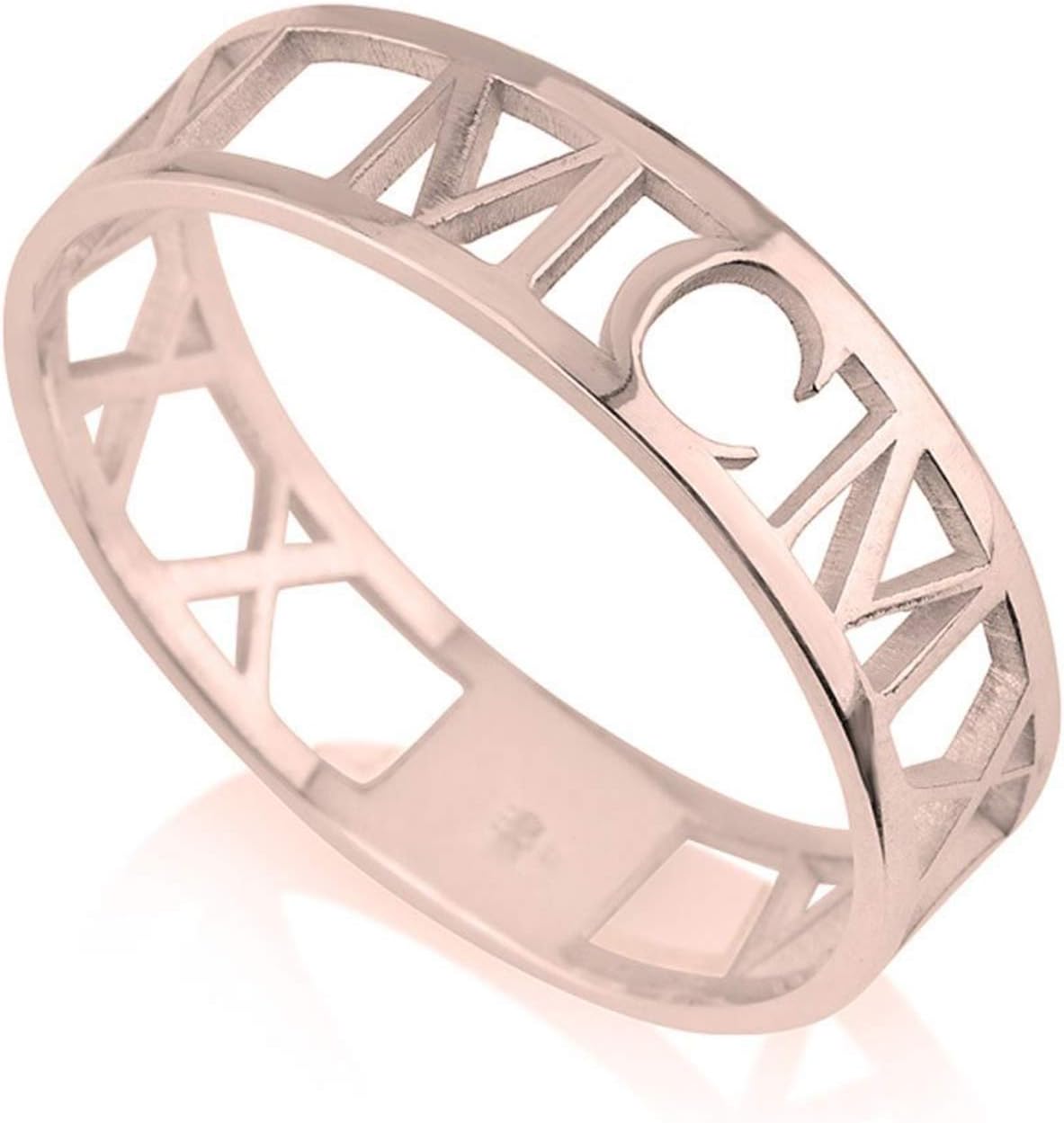 PEIMKO Personalized Cutout Roman Numeral Band Ring, Wedding Date Ring, Custom Made With Any Date/Name Size 4-15