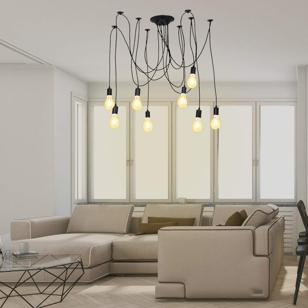Lustre Araignée DIY 10 Têtes - Lampe Plafonnier Vintage Industriel Rétro