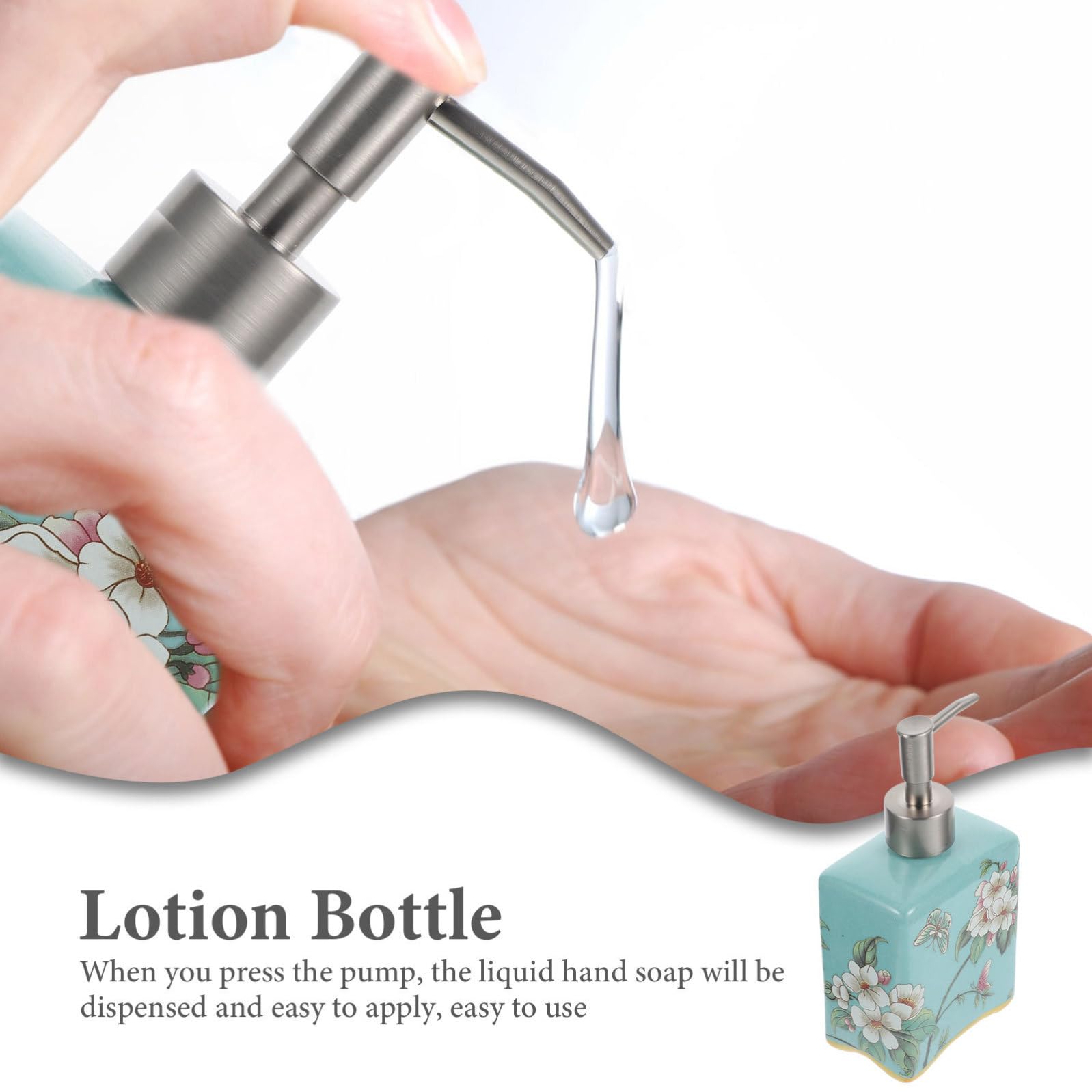 GALPADA Dispenser di Sapone Facile da Usare in Ceramica da 410ml con Pompa in Acciaio Inossidabile per Sapone Liquido e Prodotti Doccia, per Uso Hotel e Casa