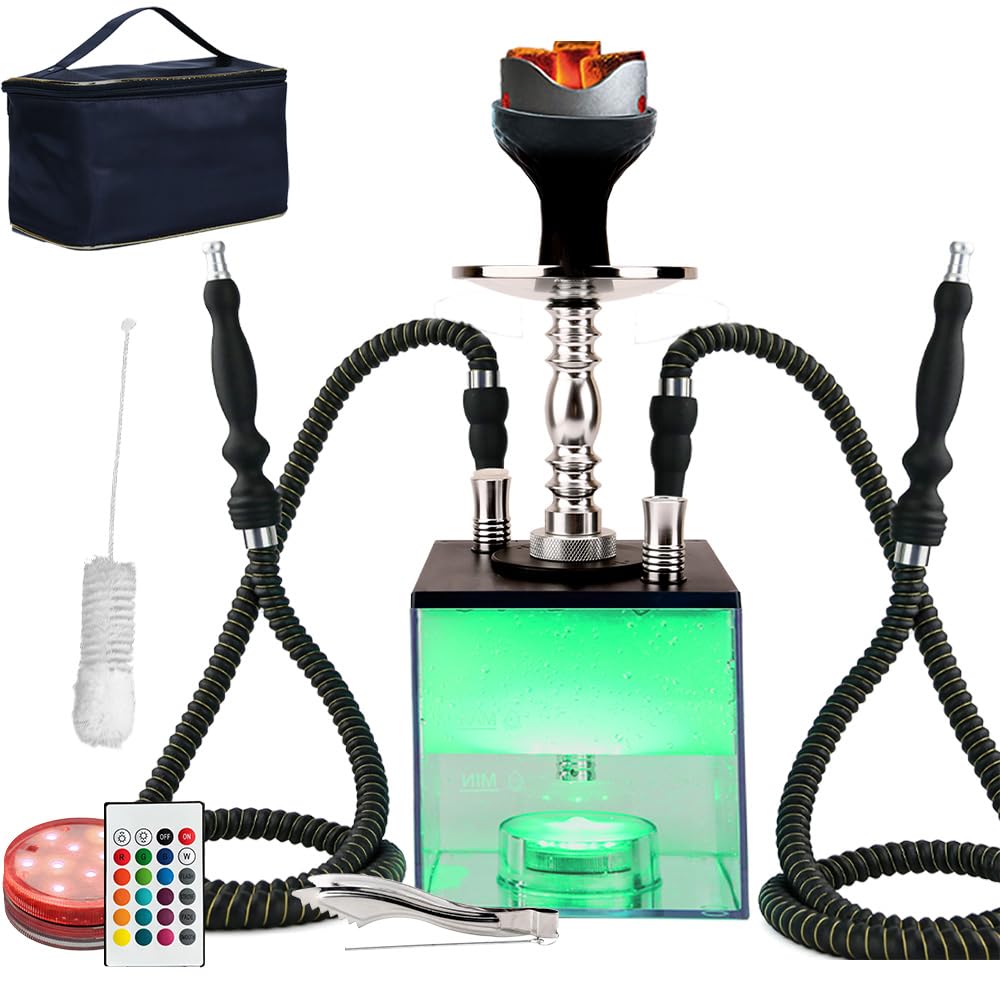 Upgraded Large Opening Design 2 Hose Hookah Set with Travel Bag and Cleaning Brush Portable Micro Modern Cube