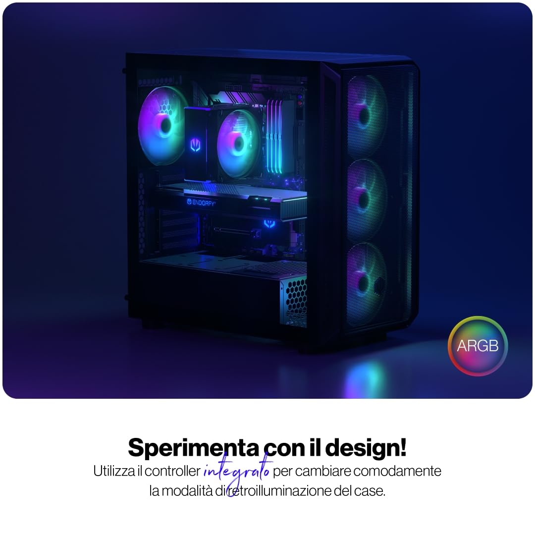 ENDORFY Arx 700 ARGB, case ATX spazioso, 4x ventole ARGB da 140 mm incluse, elevata compatibilità con molti componenti | EY2A013