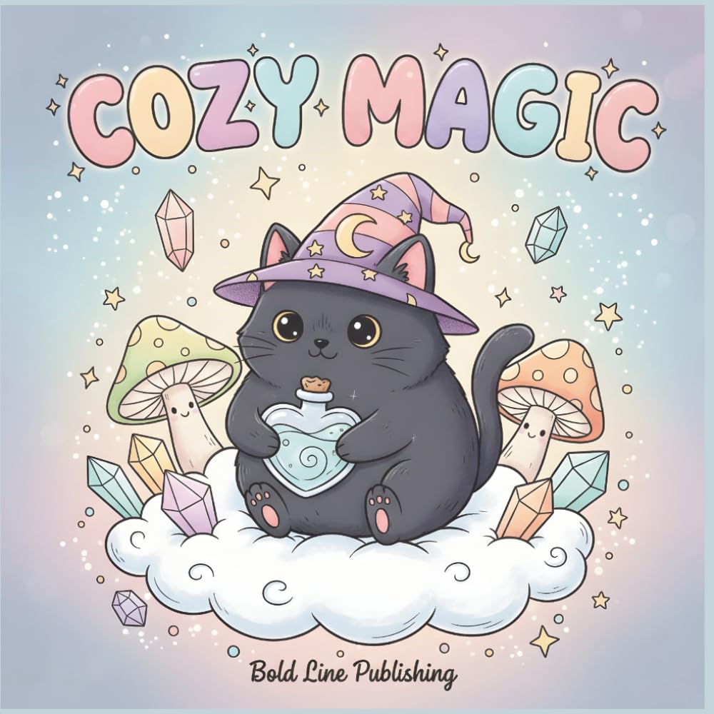 Cozy Magic: Bold & Easy Coloring Book: 50 Simple and Relaxing Pages with Cute Witches, Potions, and Magical Objects for Stress Relief and Relaxation