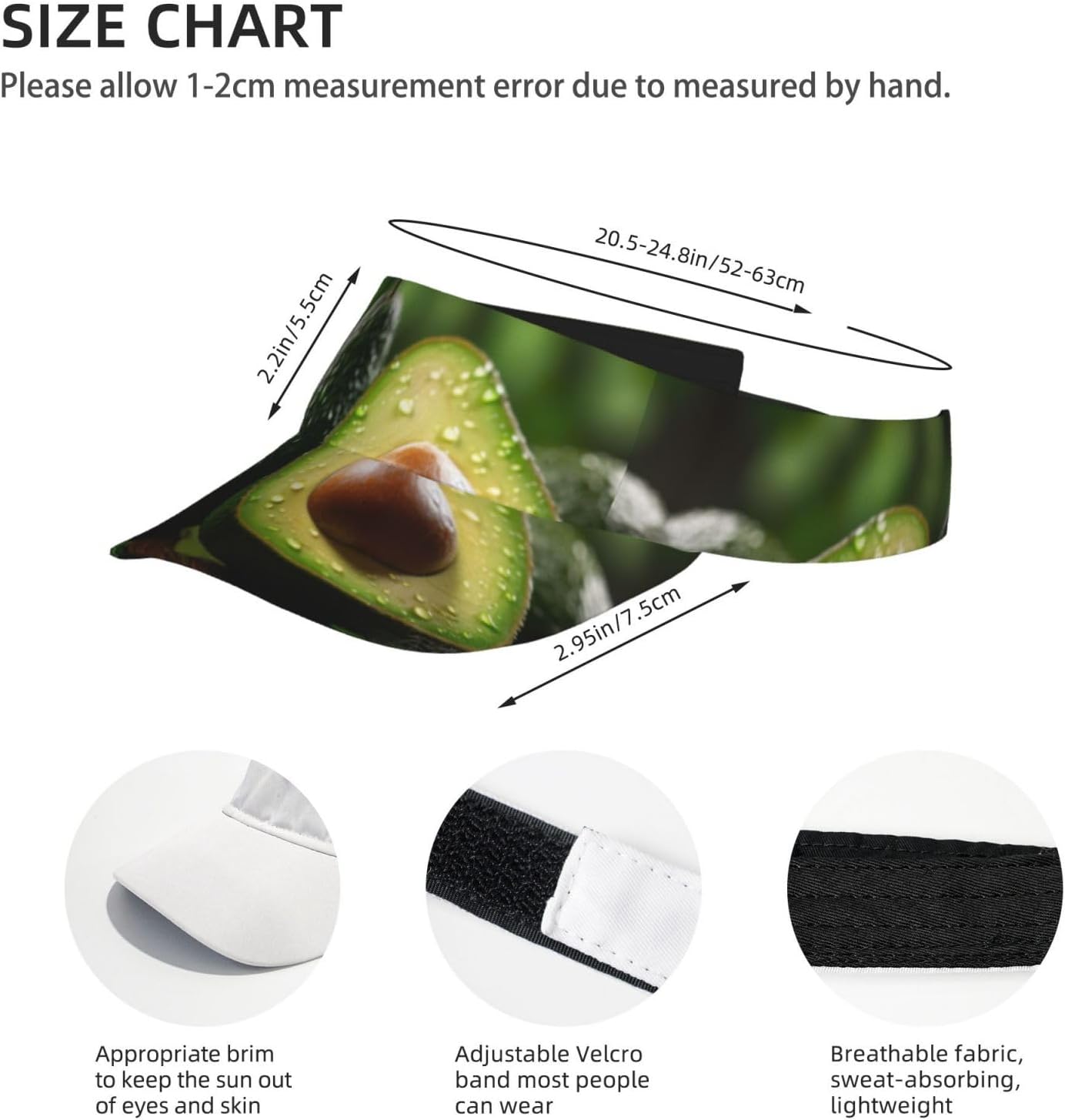 Avocado Fruit Print Sports Sun Visor Hats Adjustable Running Golf Tennis Sun Cap for Women Men Black