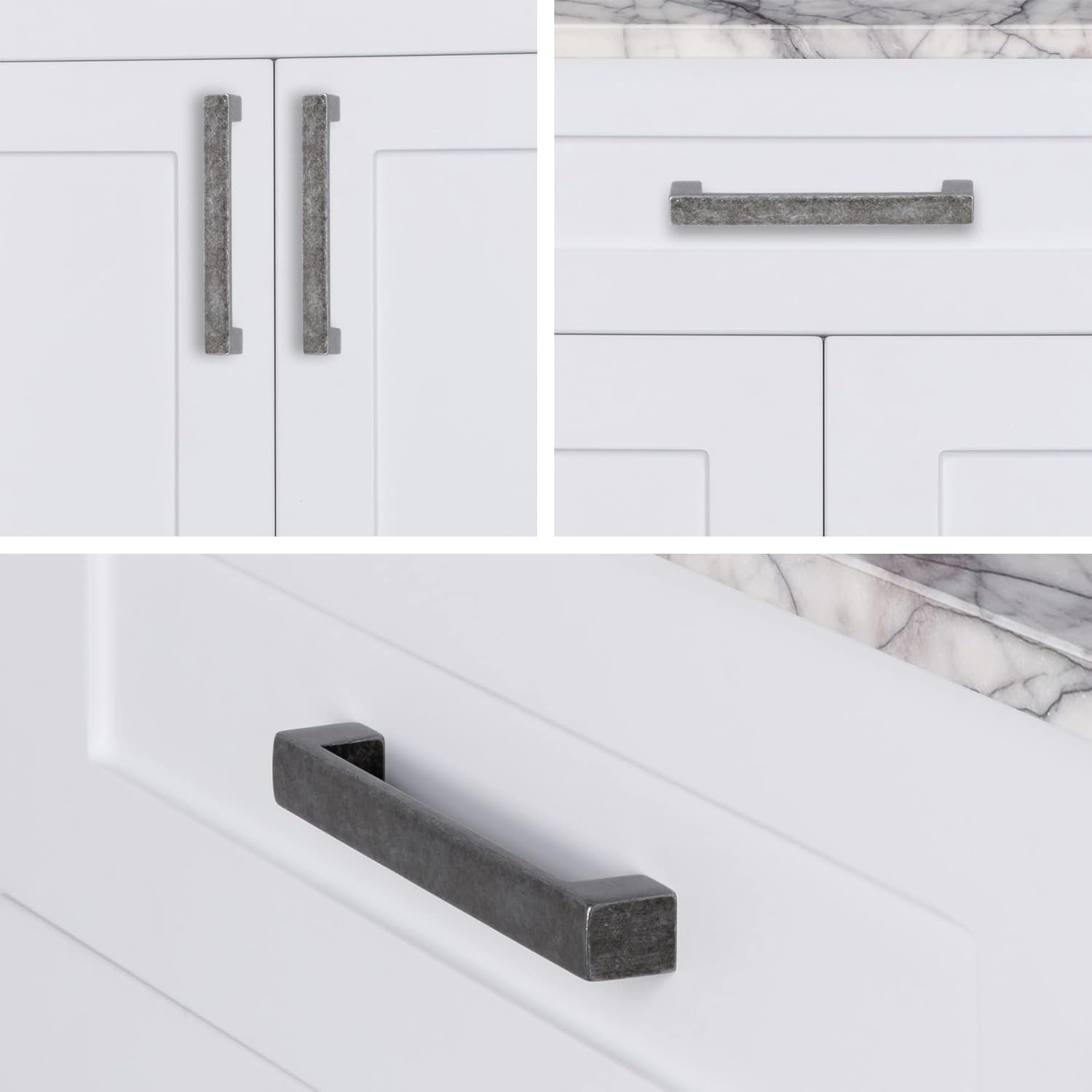 | 10 Pack Antique Silver 5 Inch Hole Center | Solid Metal Cabinet Handles Bathroom Home Decor Drawer Pulls | Stainless Metal Kitchen Cabinet Handles | Leone Collection