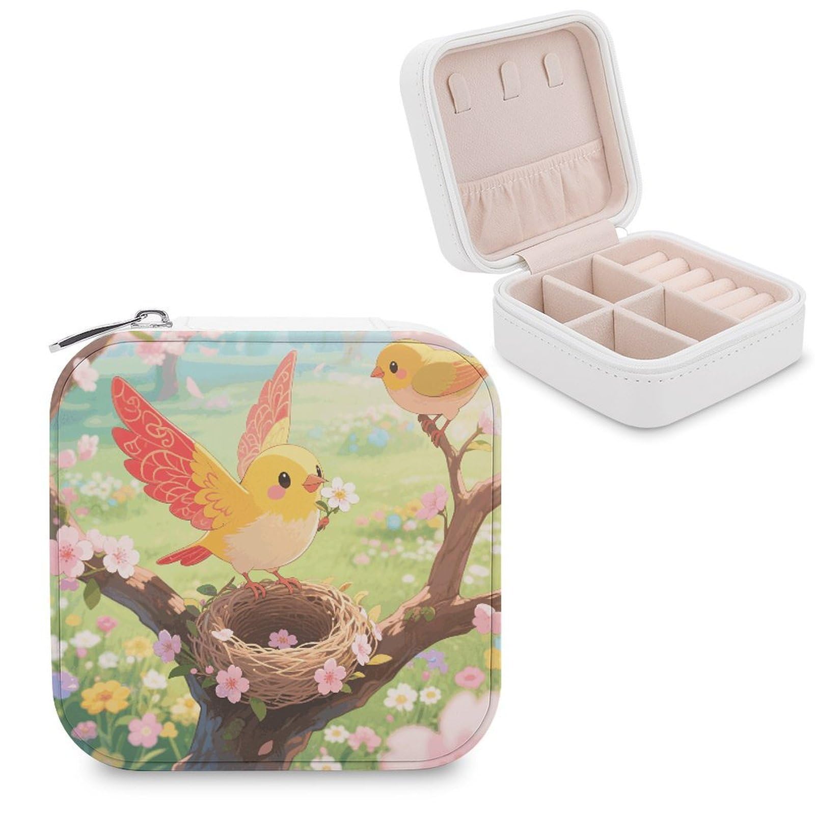 VstaDank Yellow Bird Jewelry Box for Women Jewelry Organizer Storage Case with Zipper Mini Travel Jewelry Case Cute Trinket Organizer Leather Portable Jewelry Storage Box