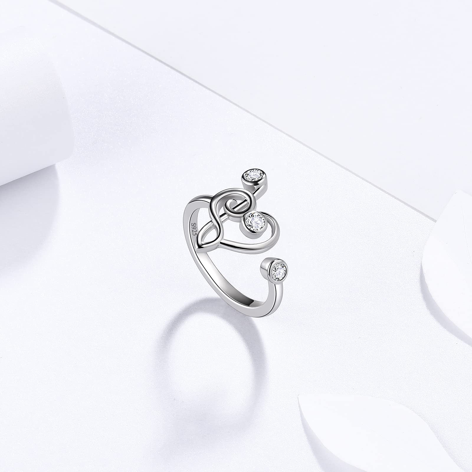 Aurora Tears Musikalische Note Einstellbare Ringe Harfe Violinschlüssel Offener Ring Schmuck für Frauen und Mädchen DR0131W-T