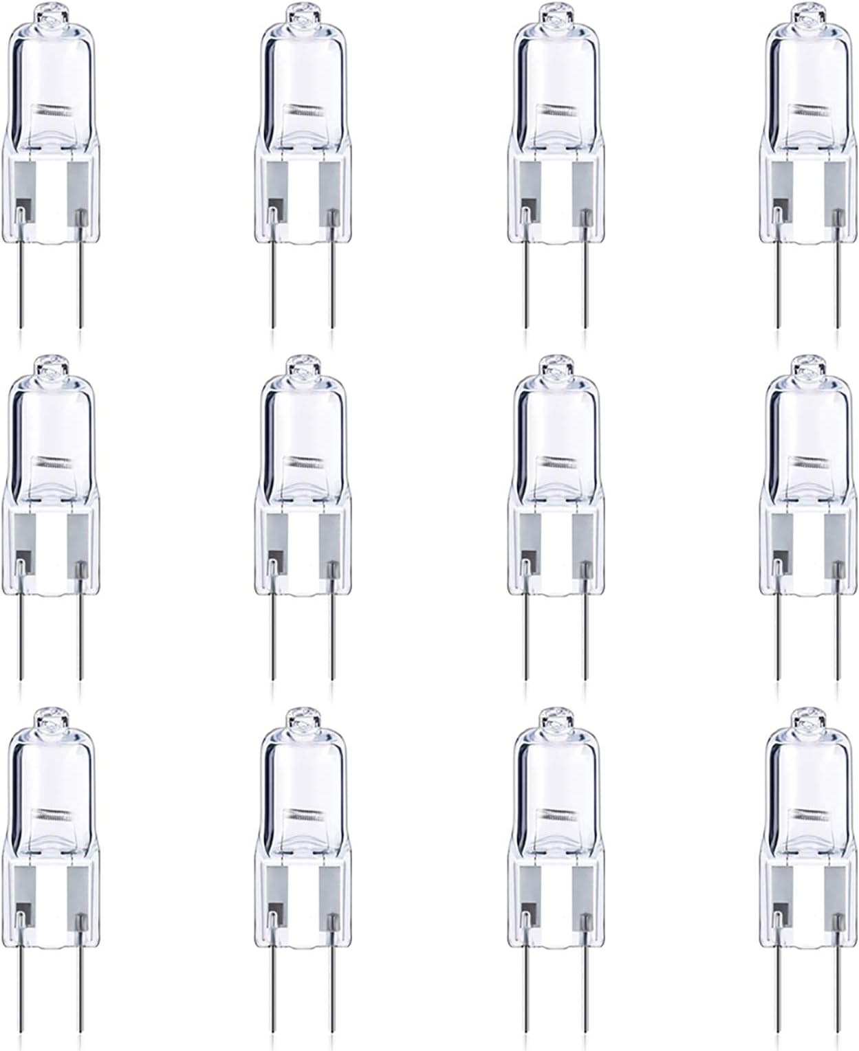 Bonlux 12-Pack GY6.35 Halogen Capsule Light Bulbs, 12V 50W T4 JC Type, Warm White 2700K for Under Cabinet, Puck, Landscape Light
