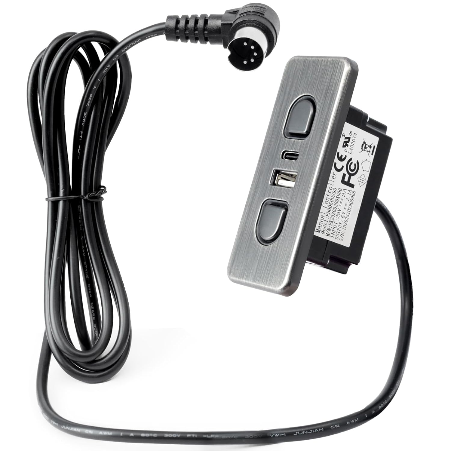 YUXIVCNE 23300290X000 Recliner Controller 2 Function Keys 5 Pin Replacement for WPS2C10070 RB00500290 Hand Control w/USB Type A C Port