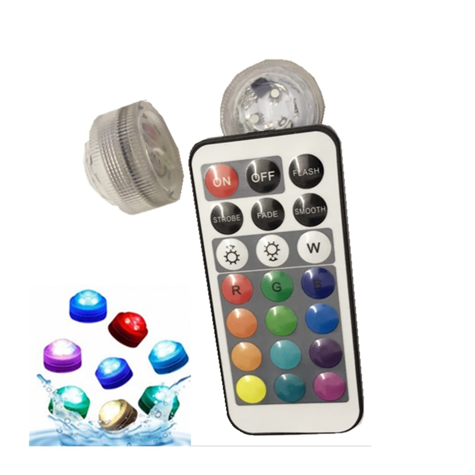 Control remoto de 21Key RGB Luz sumergible IP68 Fiesta la natación del tazón lámpara noche subacuática que funciona con baterías(7 Lamps 1 Controller)