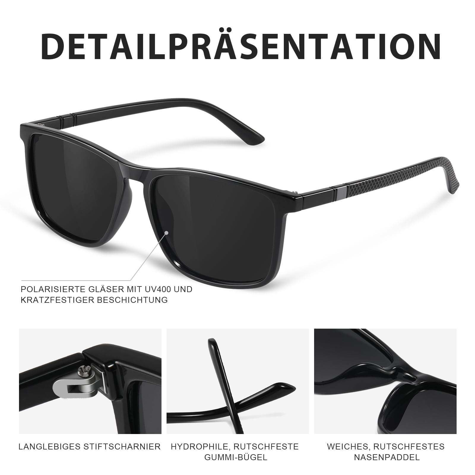 Occhiali da sole polarizzati da uomo – donna UV400 protezione sunglasses uomo donna TR90 montatura ultra leggera nera CAT 3 CE retrò sport occhiali da sole polarizzati per pesca, pesca, pesca