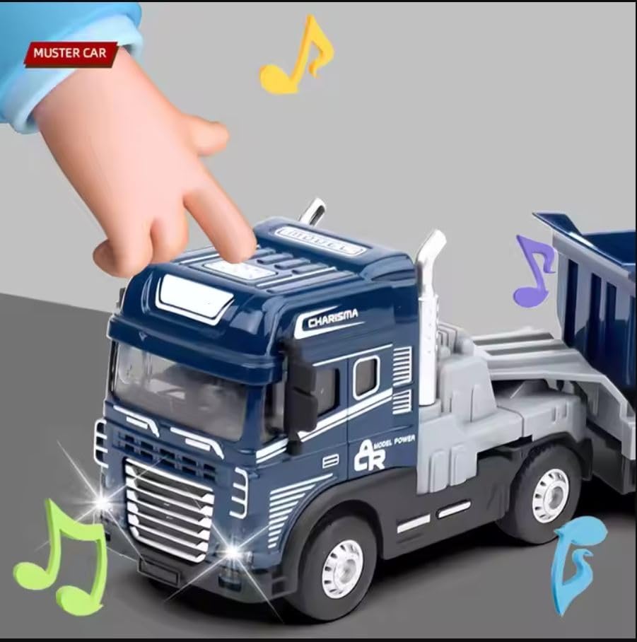Image of Die cast Alloy Model Dumper Transport Truck Toy for Kids Boys 1:24 Friction Powered Excavator Construction Toys Dump Trailer with Lights Sounds Pull Back Vehicles (Multicolor, Pack of 1)