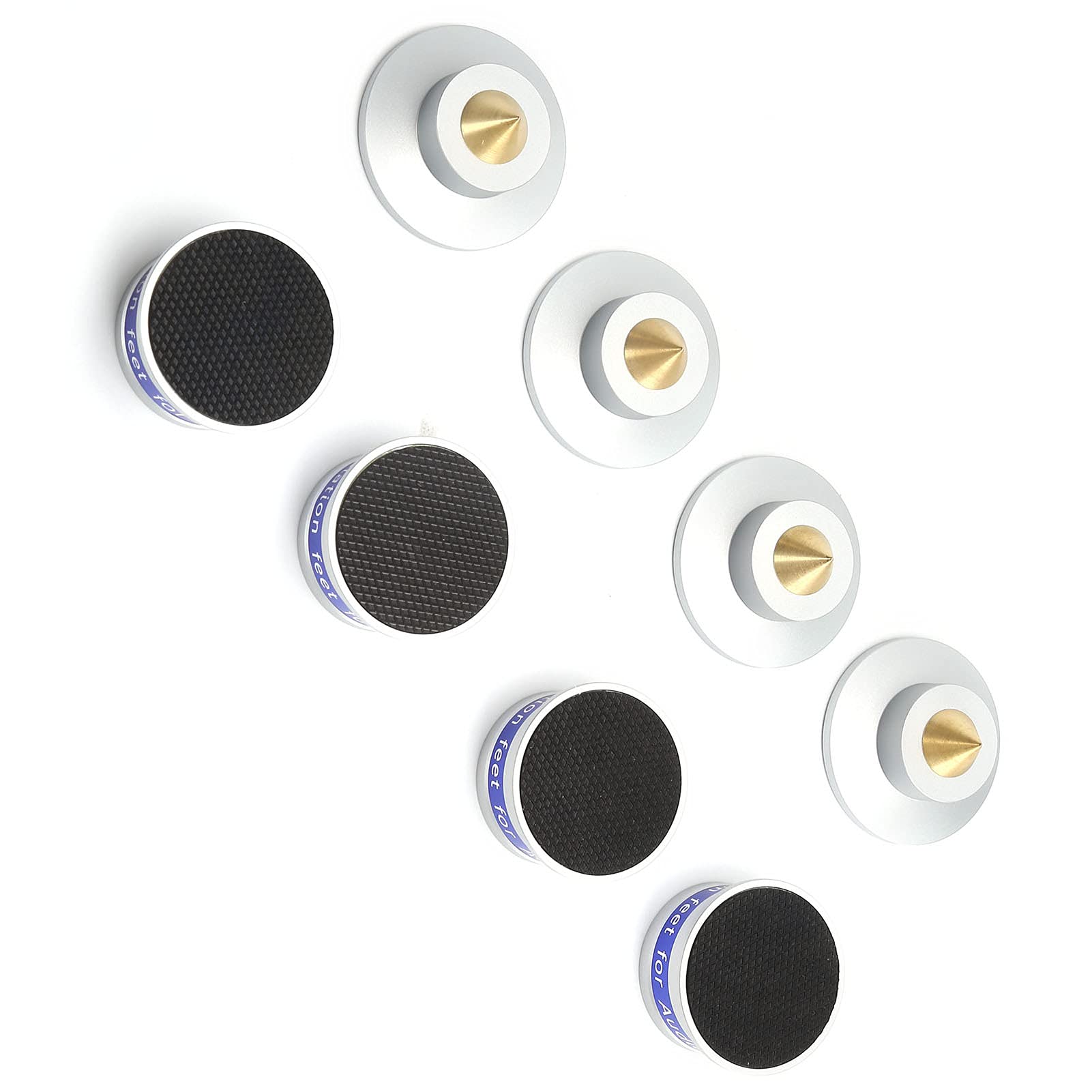 Sorandy Preffair Set Piedini Isolanti, Piedini Isolanti Resistenti e Anti-Vibrazioni per Altoparlanti, Giradischi, Amplificatori, Realizzati in Lega di Alluminio e Ottone, 4 Set (SILVER)