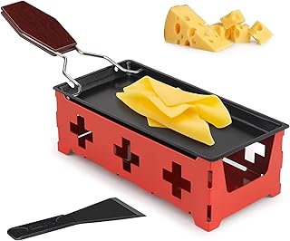 Raclette à fromage - Portable - Pliable - Anti-adhésif - Avec spatule - Pour faire fondre du fromage, du chocolat - Rouge