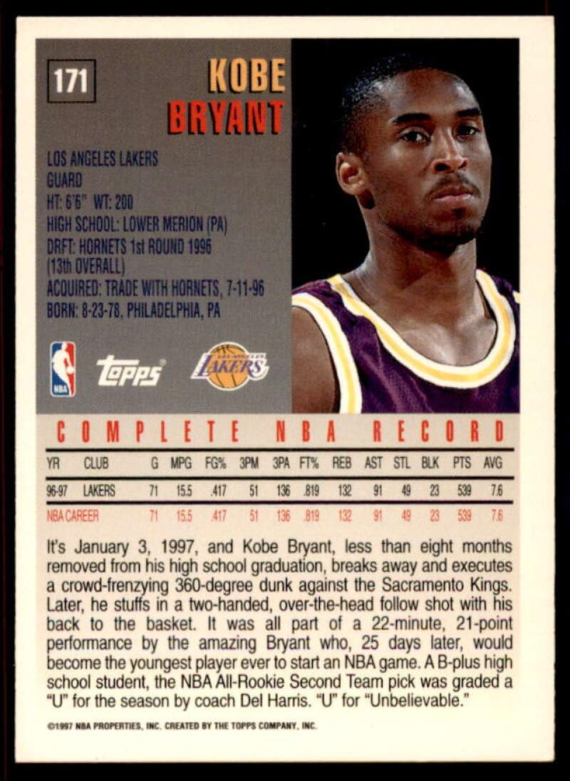 Amazon.com: Kobe Bryant Card 1997-98 Topps #171