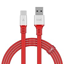 boAt Type C A750 Stress Resistant, Tangle-free, Sturdy Flat Cable with 6.5A Fast Charging & 480Mbps Data Transmission, 10000+ Bends Lifespan and Extended 1.5m Length(Radiant Red)