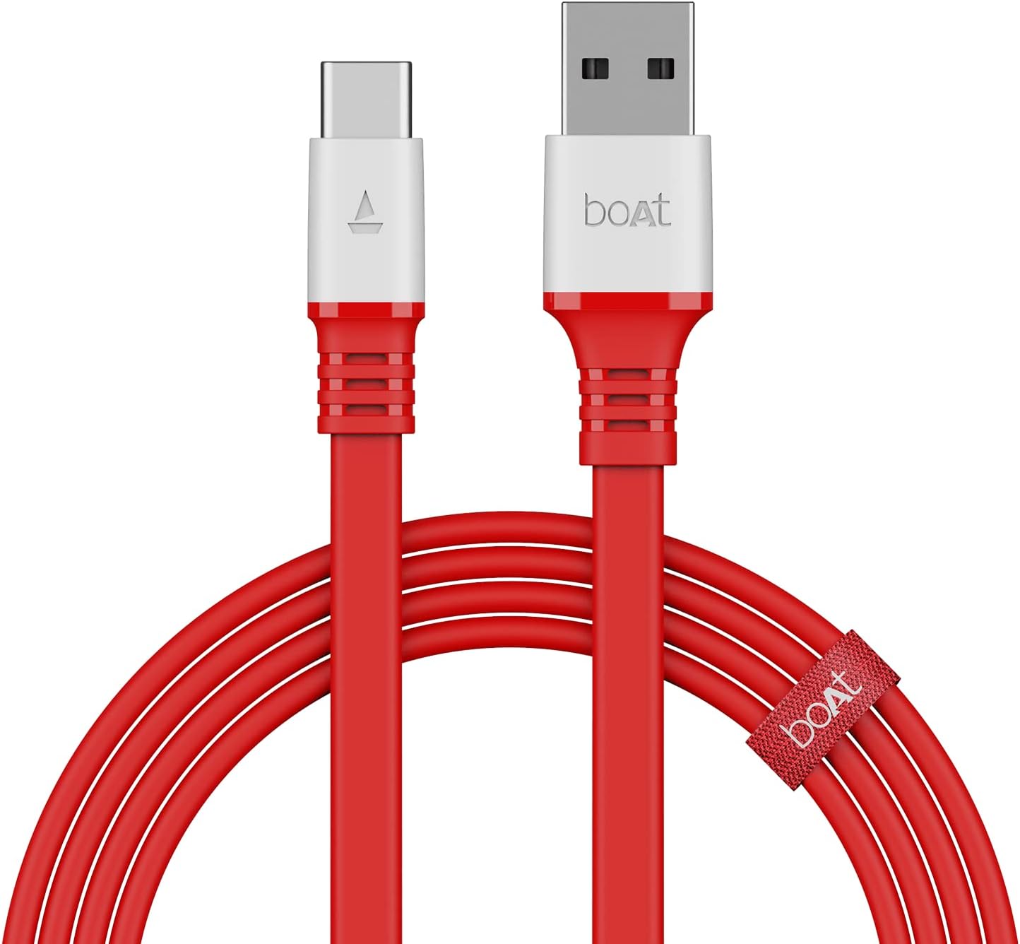 boAt Type C A750 6.5A Flat Super Fast Charging Cable w/Stress Resistance, Upto 65W/6.5Amp & Compatible w/Xiaomi, Oneplus, Samsung, Vivo, Oppo, 480 Mbps Data Transmission Speed(Radiant Red), 1.5M