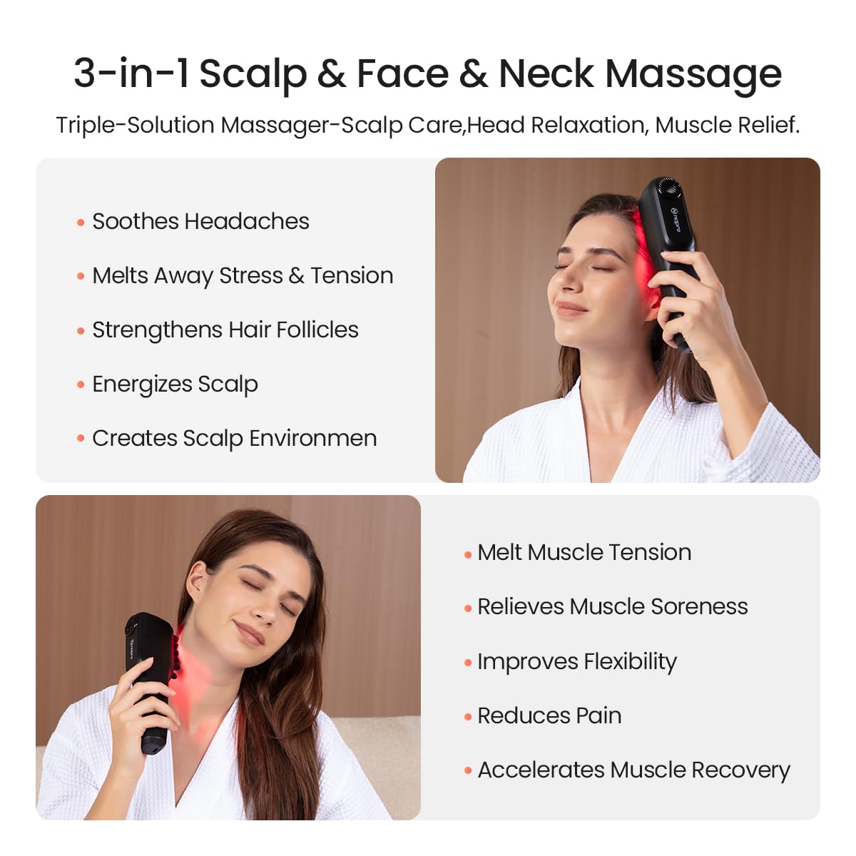 NAPRE Electric Scalp Massager,Head & Hair Massager Scalp Stress Relax,Cordless Handheld Muscle Massager with Horizontal Vibration for Face,Neck,Shoulder & Body
