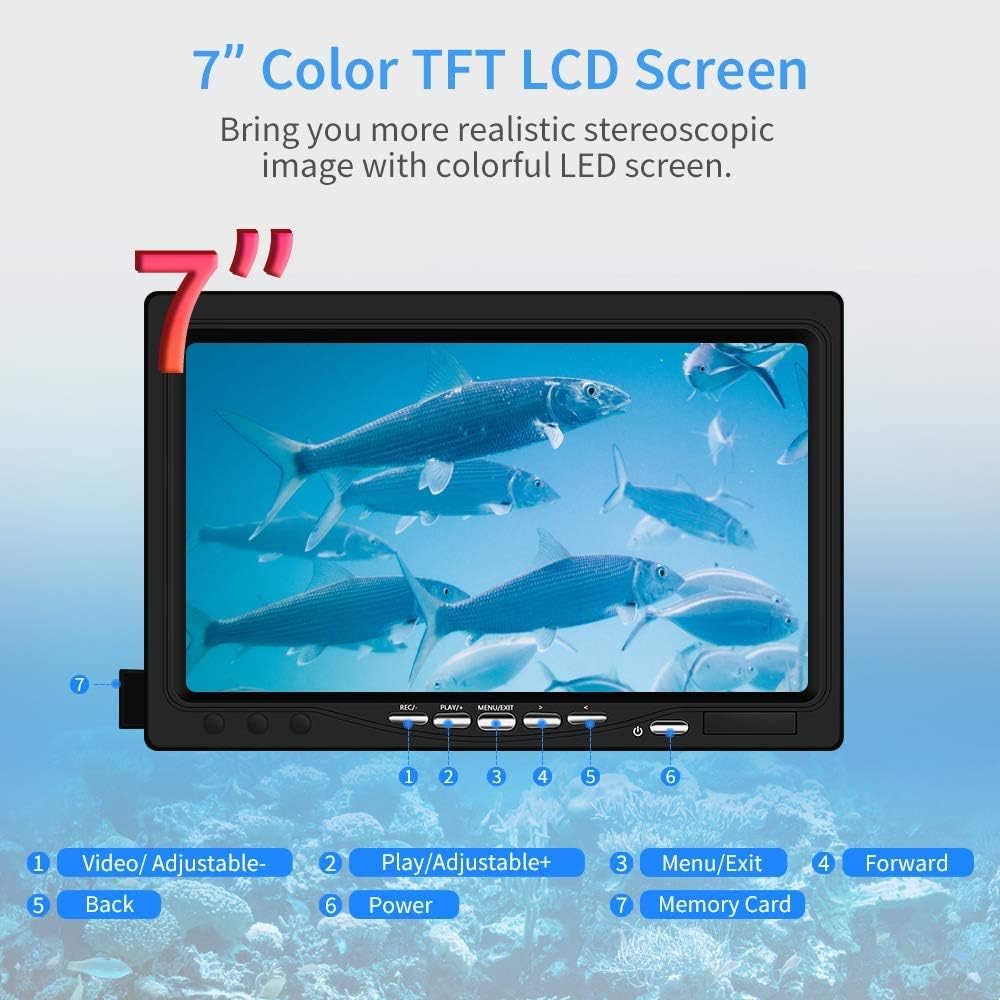 Flash Deals - 70% OFF Eyoyo Underwater Fishing Camera Video DVR Recording Fish Finder 7 Inch LCD Monitor HD 1000 TVL Waterproof Camera Adjustable Infrared & White Light for Ice Lake Sea Boat Kayak Fishing 30m(98ft) Cable
