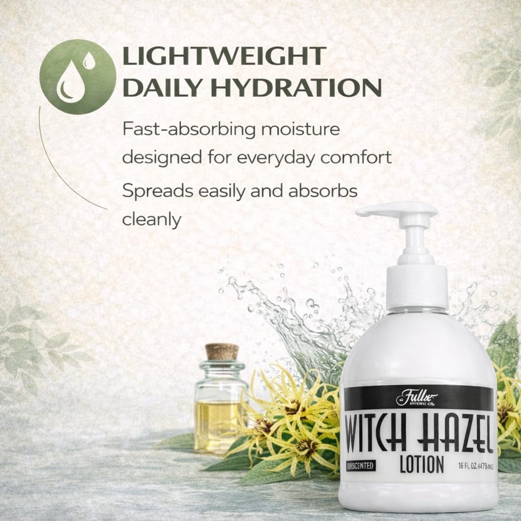 Fuller Witch Hazel Lotion, Unscented – 16 fl oz | Lightweight Daily Moisturizing Lotion with Witch Hazel Extract | Gentle Formula for All Skin Types (16 Oz, Unscented)
