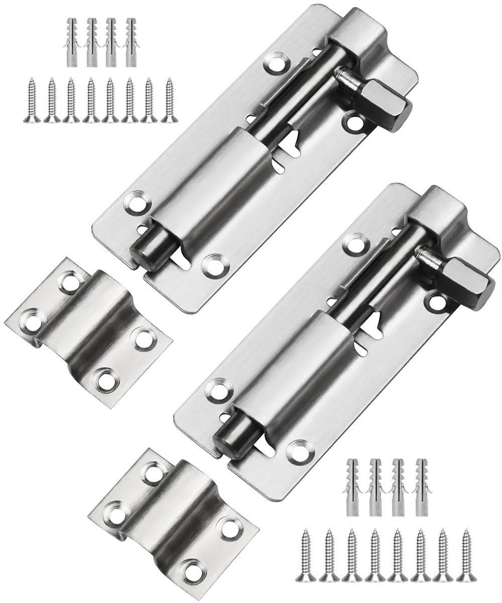 TOPYWMSP Door Lock Bolt,Stainless Steel Door Latch,4 Inch(100mm) Sliding Bolts Lock,2-Pack Door Bolt for Internal Door