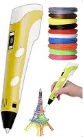 Caneta Impressora 3D USB Bivolt com Controle de Temperatura, Display LCD e Filamentos ABS/PLA - Kit Completo para Crianças e DIY Criativo (Amarelo)