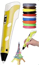 Caneta Impressora 3D USB Bivolt com Controle de Temperatura Display LCD e Filamentos ABS/PLA - Kit Completo para Crianças e DIY Criativo (Amarelo)