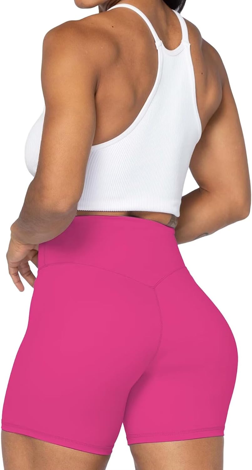 Sunzel No Front Seam High Waist Biker Shorts for Women, Squat Proof Yoga Workout Gym Bike Shorts 5" Inseam Hot Pink Large - Image 6