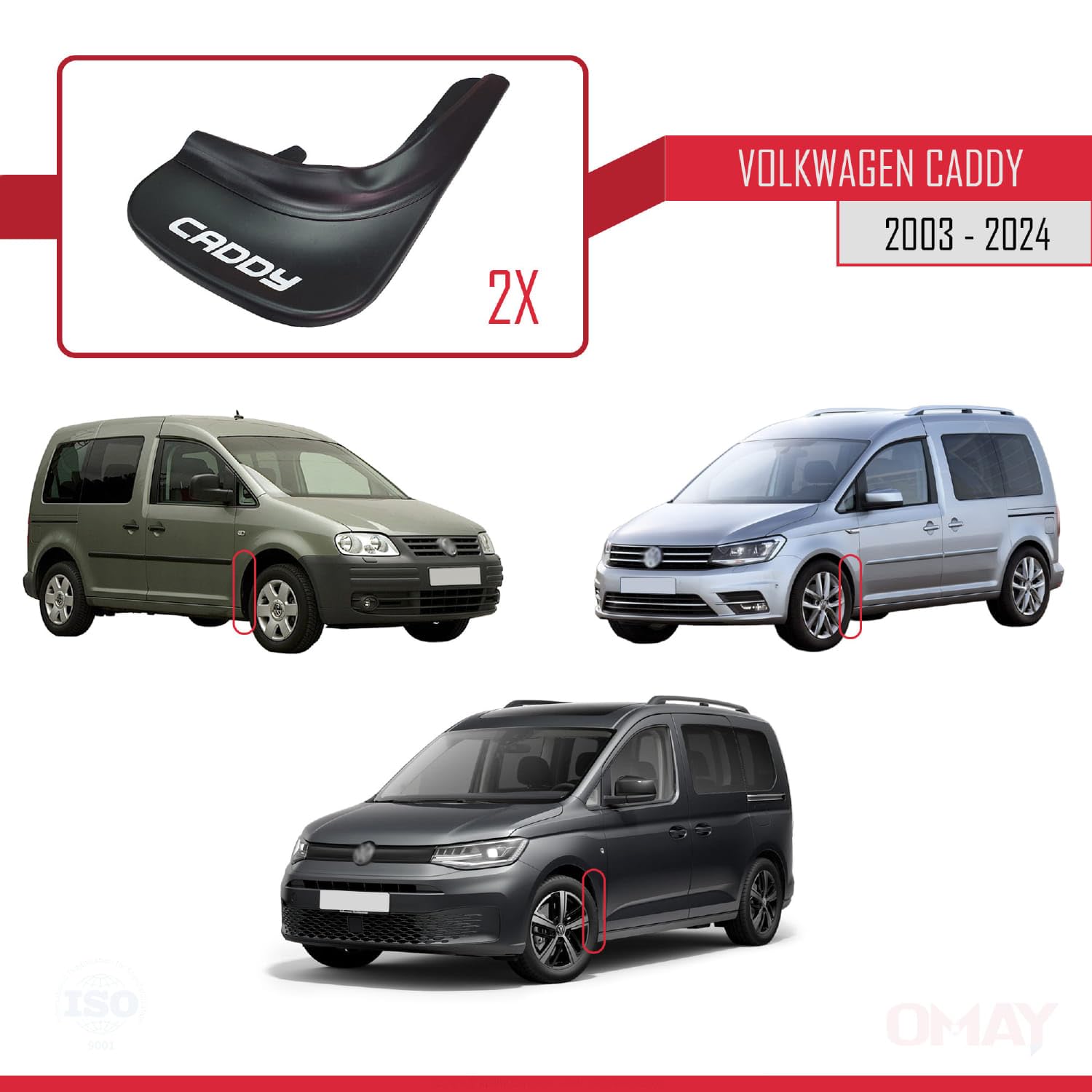 RE&AR Tuning Compatibile con Volkswagen Caddy 2003-2024 Parafanghi Anteriori e Posteriori Set del Veicolo 4 Pezzi Nero