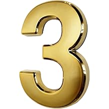 4 Inch Gold Mailbox Number #3, 3D Address Letter Stickers for House Apartment Office Doors, Shiny and Bright. 3, Gold
