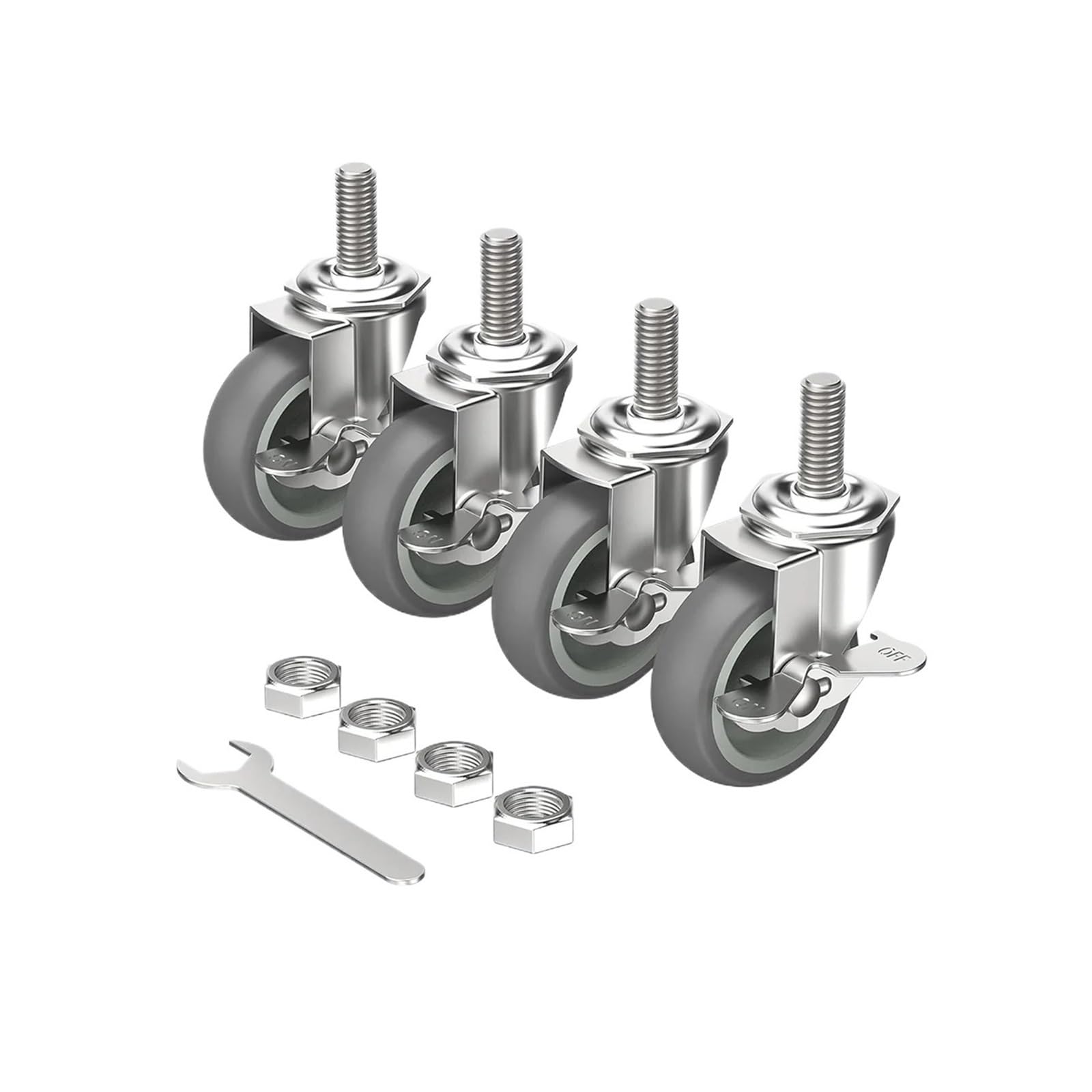 GYEQXKT 3 Inch Heavy Duty Threaded Stem Casters - Set of 4 No Noise Swivel Locking Wheels for Furniture Carts Trolleys -& Smooth Rolling Castors with Brakes